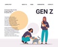 young man woman volunteers with dog and cat animals generation Z lifestyle concept