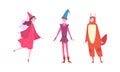 Young Man and Woman Wearing Costume of Elf and Fairy Disguised in Masquerade Outfit Vector Set