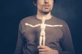 Young man with wooden dummy Royalty Free Stock Photo