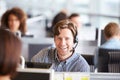Young man working in call centre, looking to camera Royalty Free Stock Photo