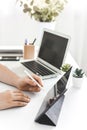 YOUNG MAN WORKING ON DESK AT HOME OFFICE BUSINESS