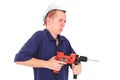 Young man working with drill Royalty Free Stock Photo