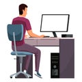 Young man working at his office computer. Programmer concentrated at working project. Developing programming and coding Royalty Free Stock Photo