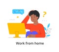 Young man working from home on a computer Royalty Free Stock Photo