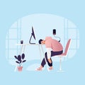 Young man working at home. Tired and burn out freelancer, remote work concept. Royalty Free Stock Photo