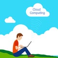 Young man working with a laptop using cloud computing Royalty Free Stock Photo