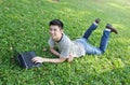 Young man working in the park