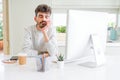 Young man working using computer thinking looking tired and bored with depression problems with crossed arms Royalty Free Stock Photo