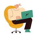 Young man writer sitting, working, writing book or story on laptop Royalty Free Stock Photo