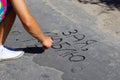 The young man wrote on the asphalt, I love you