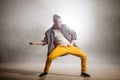Young man on yellow pants dancing rock and rol in the morning Royalty Free Stock Photo