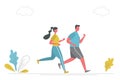 Young man and young woman in sportswear are running along the road in the park Royalty Free Stock Photo