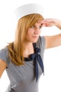 Young marine woman saluting navy outfit