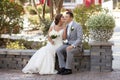 Young married couple in the garden Royalty Free Stock Photo