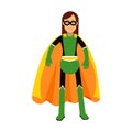 Young masked brunette woman in a colorful superhero costume Illustration Royalty Free Stock Photo