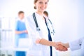 Young medical people handshaking at office Royalty Free Stock Photo