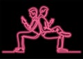 Young men browsing cell phones - single line drawing with neon v Royalty Free Stock Photo