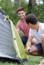young men camping together Royalty Free Stock Photo