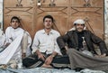 Young men chewing khat qat narcotic drug leaves in yemen