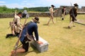 Young men dressed in period clothing,demonstrating canon firings, Fort Ticonderoga, New York, 2016
