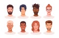 Young men faces avatars. Handsome modern guys, diverse head portraits. Fashion trendy male characters set, stylish