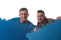 Young Men Holding Blue Mat Puzzle Royalty Free Stock Photo