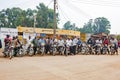 Motorbike rider, motorcyclists ready for taxi journey in Uganda