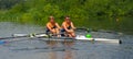 Young men in Pairs Sculling on the river Ouse at St Neots.