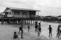 Young Men Playing Volleyball Boys Low Tide Residential Poor Village Poverty Stricken