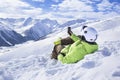 Young men with smartphone mountain winter resort Royalty Free Stock Photo