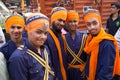 Young men taking part in Guru Nanak Gurpurab celebration in Delhi, India