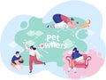 People play with animals, train and feed them while walking. Characters have fun with their pets Royalty Free Stock Photo