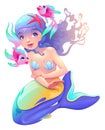 Young mermaid with a couple of fish around her Royalty Free Stock Photo