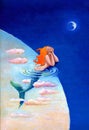A young Mermaid looks to the moon Royalty Free Stock Photo