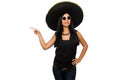 The young mexican woman wearing sombrero isolated on white Royalty Free Stock Photo