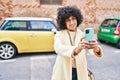 Young middle east woman excutive smiling confident make selfie by smartphone at street Royalty Free Stock Photo