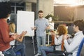 Young millennial team applauding to top manager