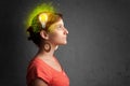 Young mind thinking of green eco energy with lightbulb Royalty Free Stock Photo