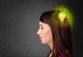 Young mind thinking of green eco energy with lightbulb Royalty Free Stock Photo