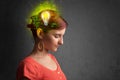 Young mind thinking of green eco energy with lightbulb Royalty Free Stock Photo