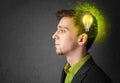 Young mind thinking of green eco energy with lightbulb Royalty Free Stock Photo