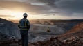 young mining engineer at sunset a mine by night Royalty Free Stock Photo
