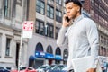 Young Mix Race American Man talking on cell phone, traveling, working in New York Royalty Free Stock Photo