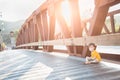 Young Mixed Race Chinese and Caucasian Boy Playing Alone Wearing Medical Face Mask Outside Royalty Free Stock Photo