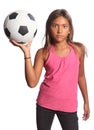 Young mixed race school girl holding soccer ball Royalty Free Stock Photo