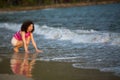 Young mixed race woman on the sea beach. Relax. Royalty Free Stock Photo