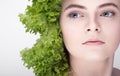 Young model hairstyle salad. A healthy diet, the key to losing weight, versatile diet. Royalty Free Stock Photo