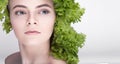 Young model hairstyle salad. A healthy diet, the key to losing weight, versatile diet.Vegetarian Royalty Free Stock Photo