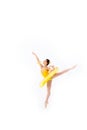 Young modern ballet dancer in yellow dress isolated on white background Royalty Free Stock Photo