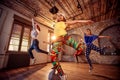 Modern hip hop dancing girls in urban fitness center Royalty Free Stock Photo